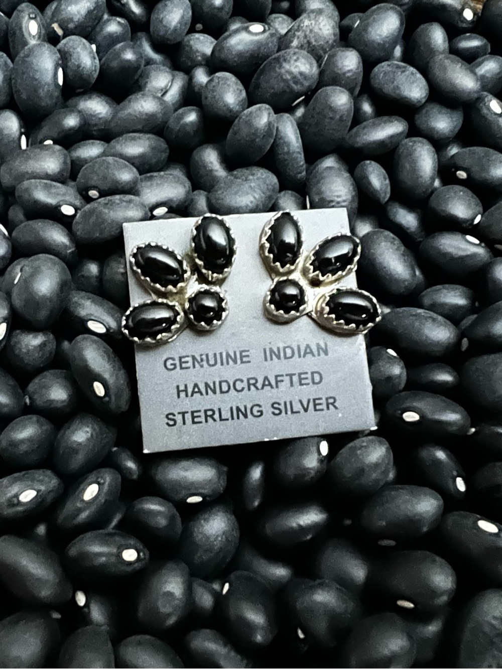 Handcrafted Sterling Silver Black Onyx Cluster Earrings